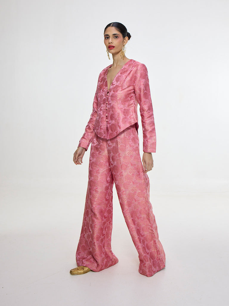 Handwoven Soft Pink Jacket Set