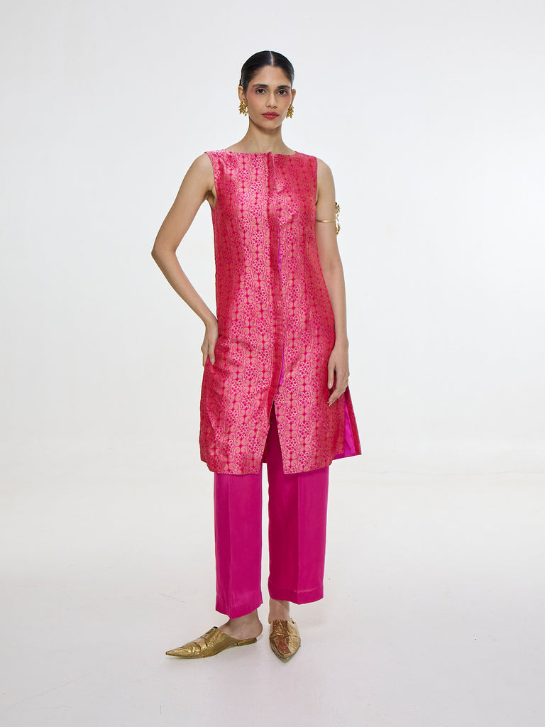 Handwoven Hot Pink Waistcoat Set