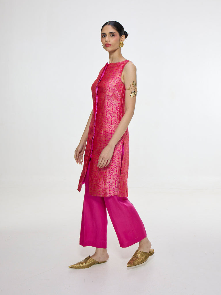 Handwoven Hot Pink Waistcoat Set