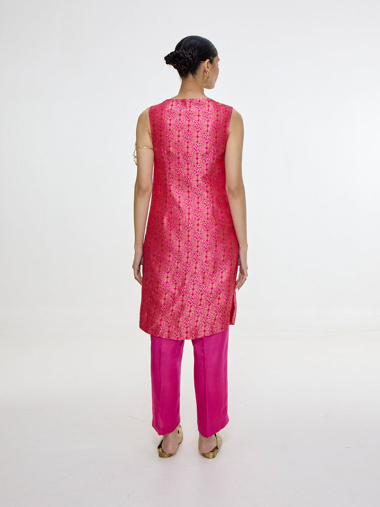 Handwoven Hot Pink Waistcoat Set
