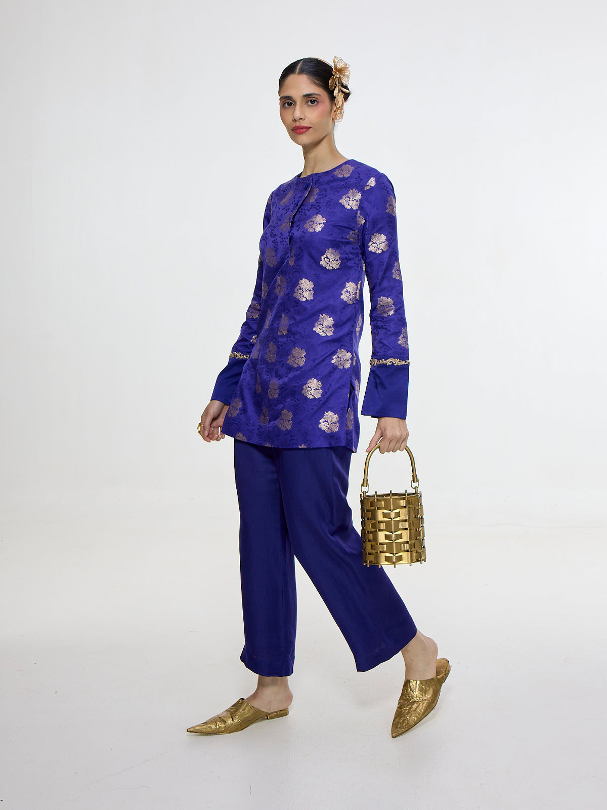 Handwoven Royal Blue Short Kurta Set