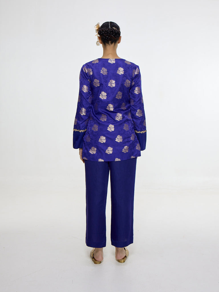 Handwoven Royal Blue Short Kurta Set