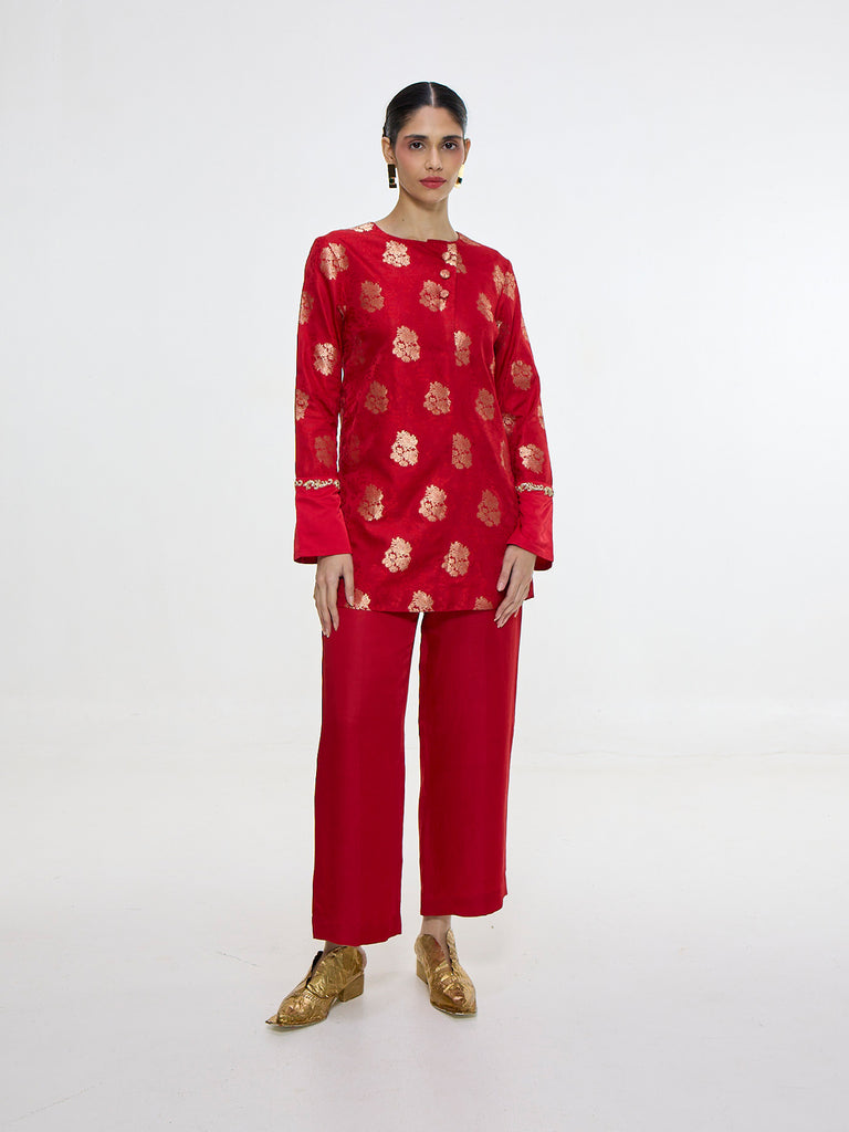 Handwoven Red Short Kurta Set