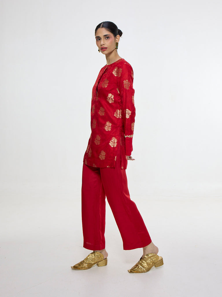 Handwoven Red Short Kurta Set