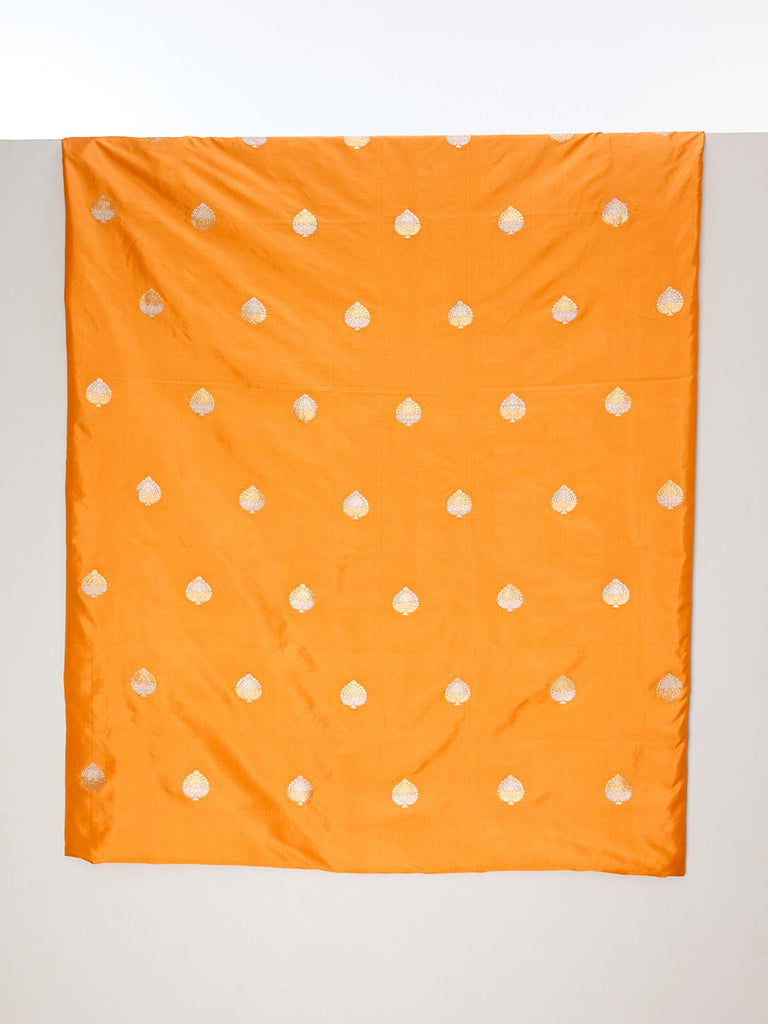 Handwoven Orange  Silk Banarasi Fabric