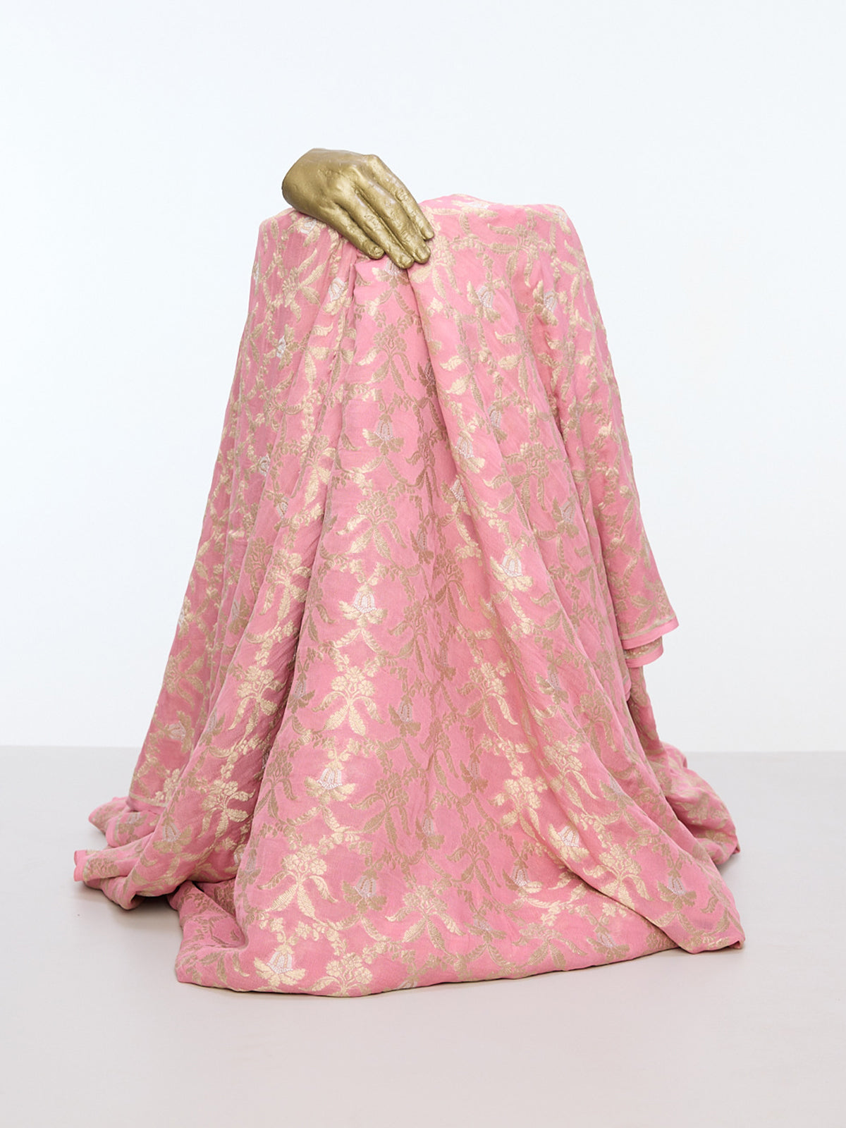 Handwoven Pink Cutwork Banarasi Fabric