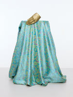 Handwoven Aqua & Grey Tanchoi Banarasi Fabric