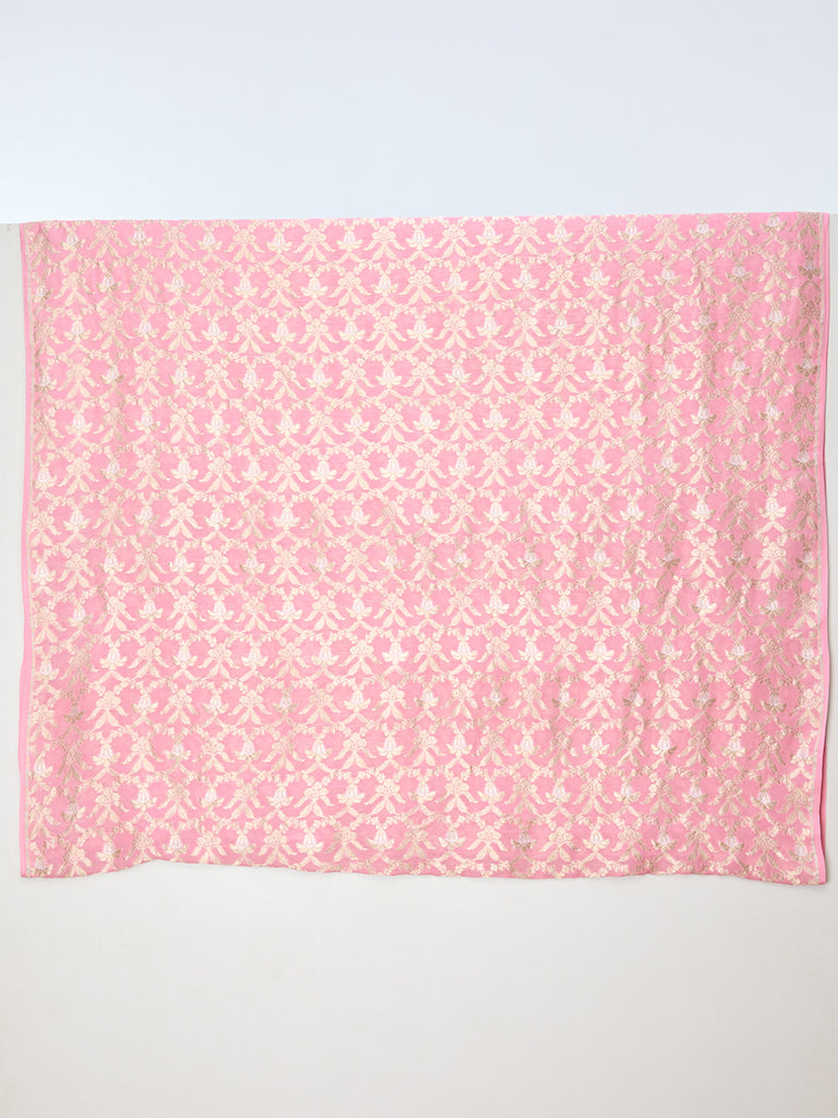 Handwoven Pink Cutwork Banarasi Fabric
