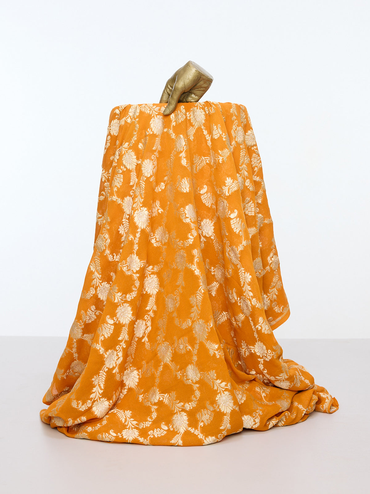 Handwoven Orange Banarasi Fabric