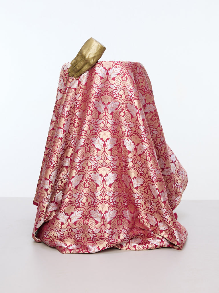 Handwoven Maroon Cutwork Banarasi Fabric