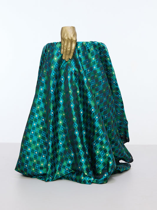 Handwoven Green & Black Tanchoi Banarasi Fabric