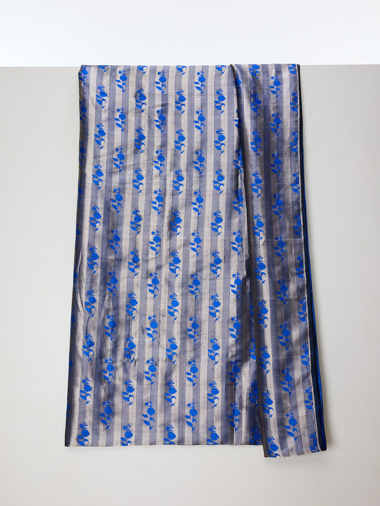 Handwoven Royal Blue Tanchoi Banarasi Fabric