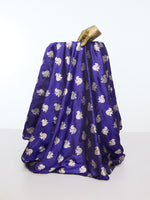 Handwoven Navy Blue Cutwork Banarasi Fabric