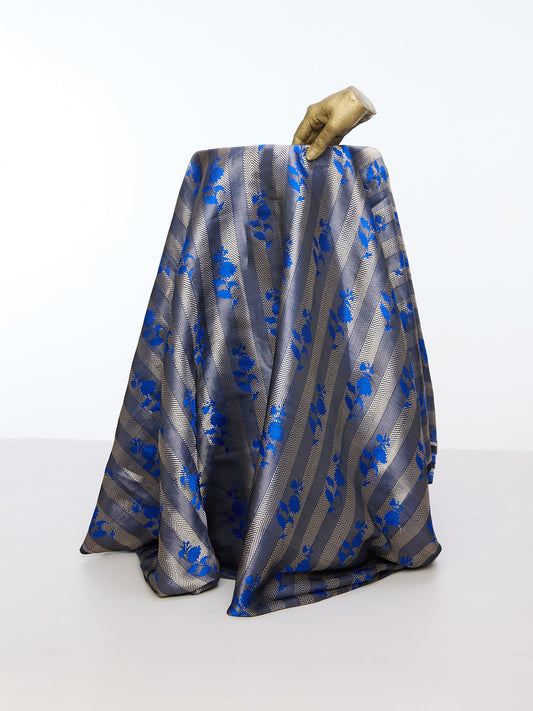 Handwoven Royal Blue Tanchoi Banarasi Fabric