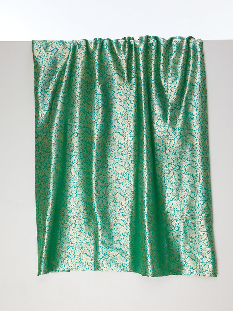 Handwoven Bottle Green Emboss Fabric