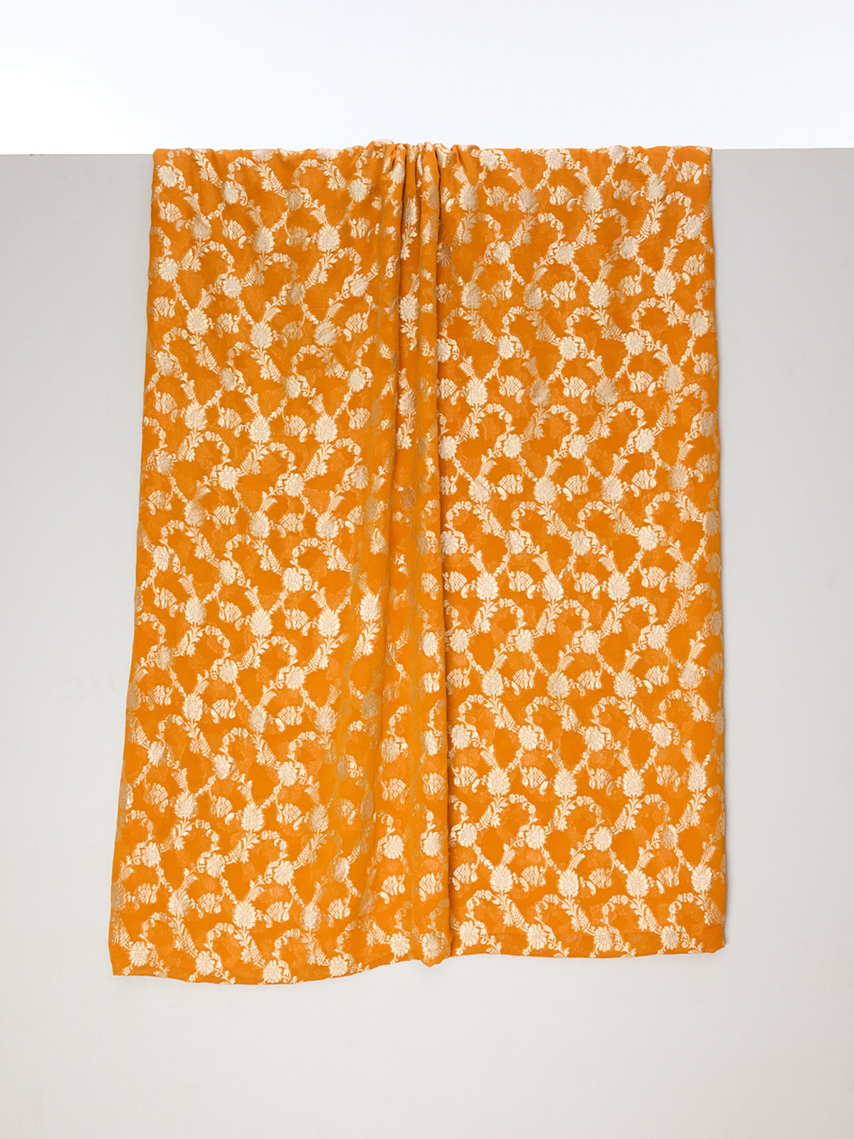 Handwoven Orange Banarasi Fabric