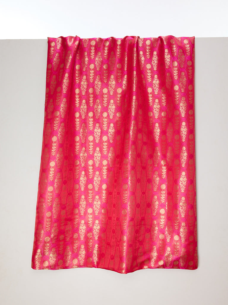 Handwoven Ruby Red Cutwork Banarasi Fabric