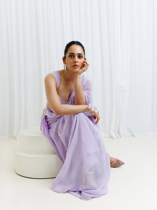 Lilac Movable Brooch Saree