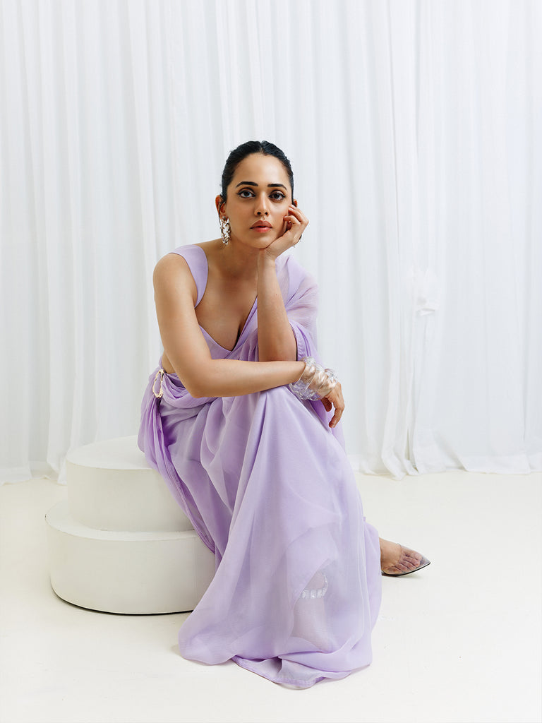 Lilac Movable Brooch Saree