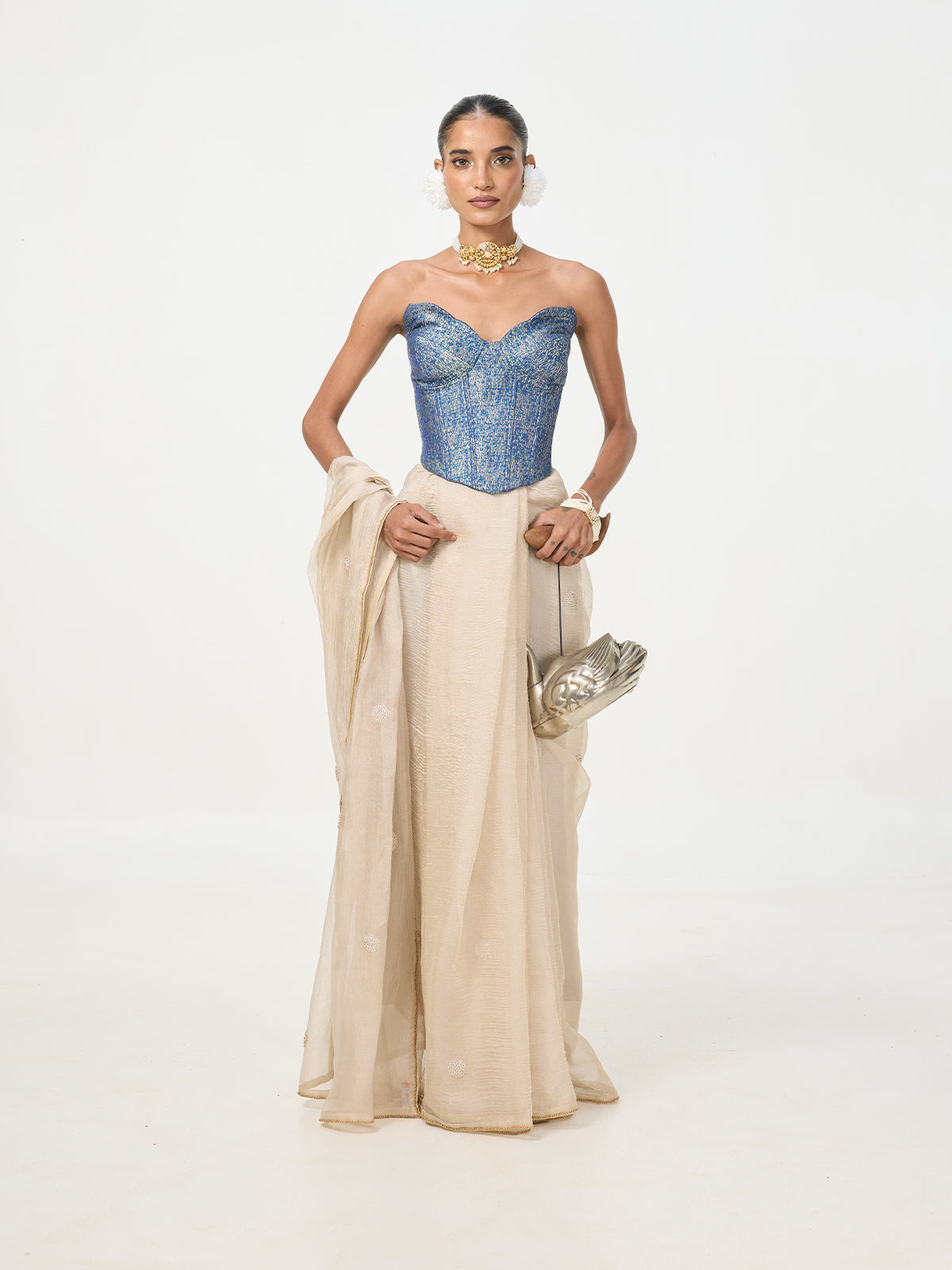 Handwoven Blue Banarasi Corset