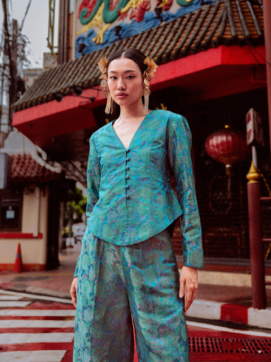 Handwoven Teal Jacket Set