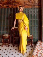 Handwoven Yellow Mashroo Silk Saree With Embroidered Border