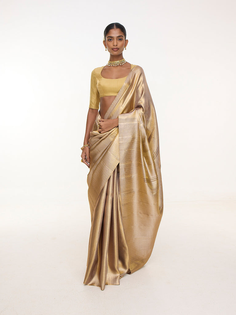 Handwoven Soft-Gold Kanjivaram Sareee