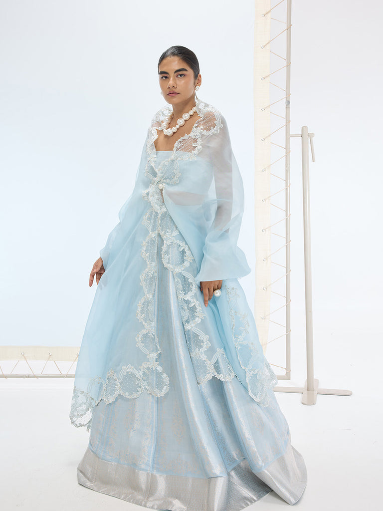 The Liza Lehenga Set In Aqua Blue