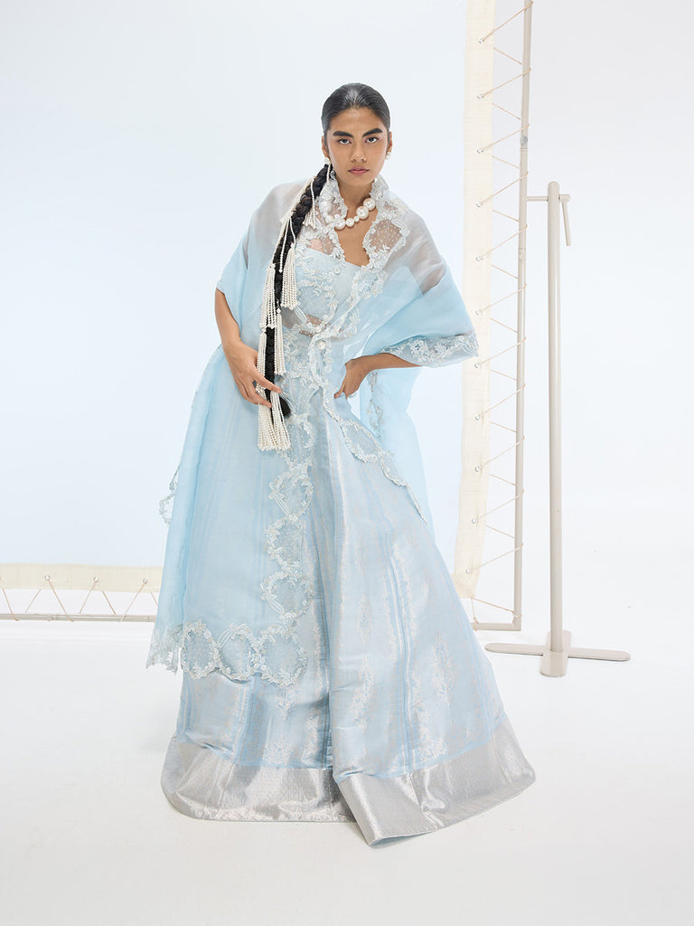 The Liza Lehenga Set In Aqua Blue