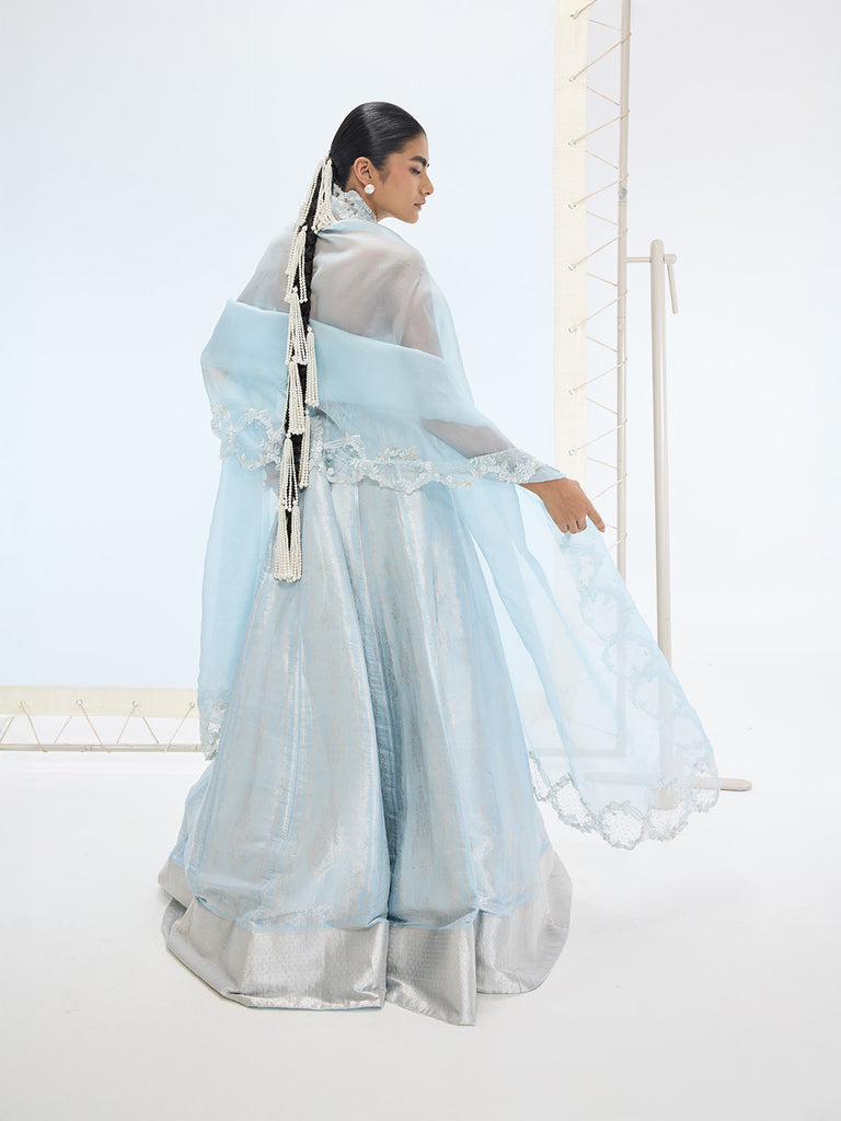 The Liza Lehenga Set In Aqua Blue