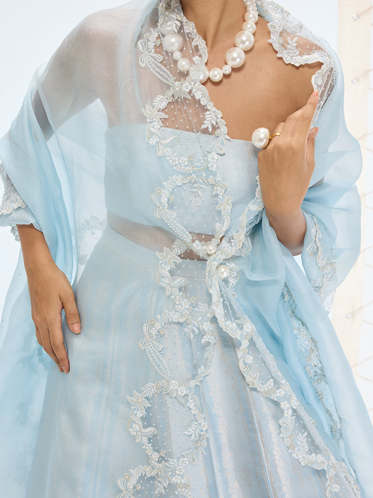 The Liza Lehenga Set In Aqua Blue