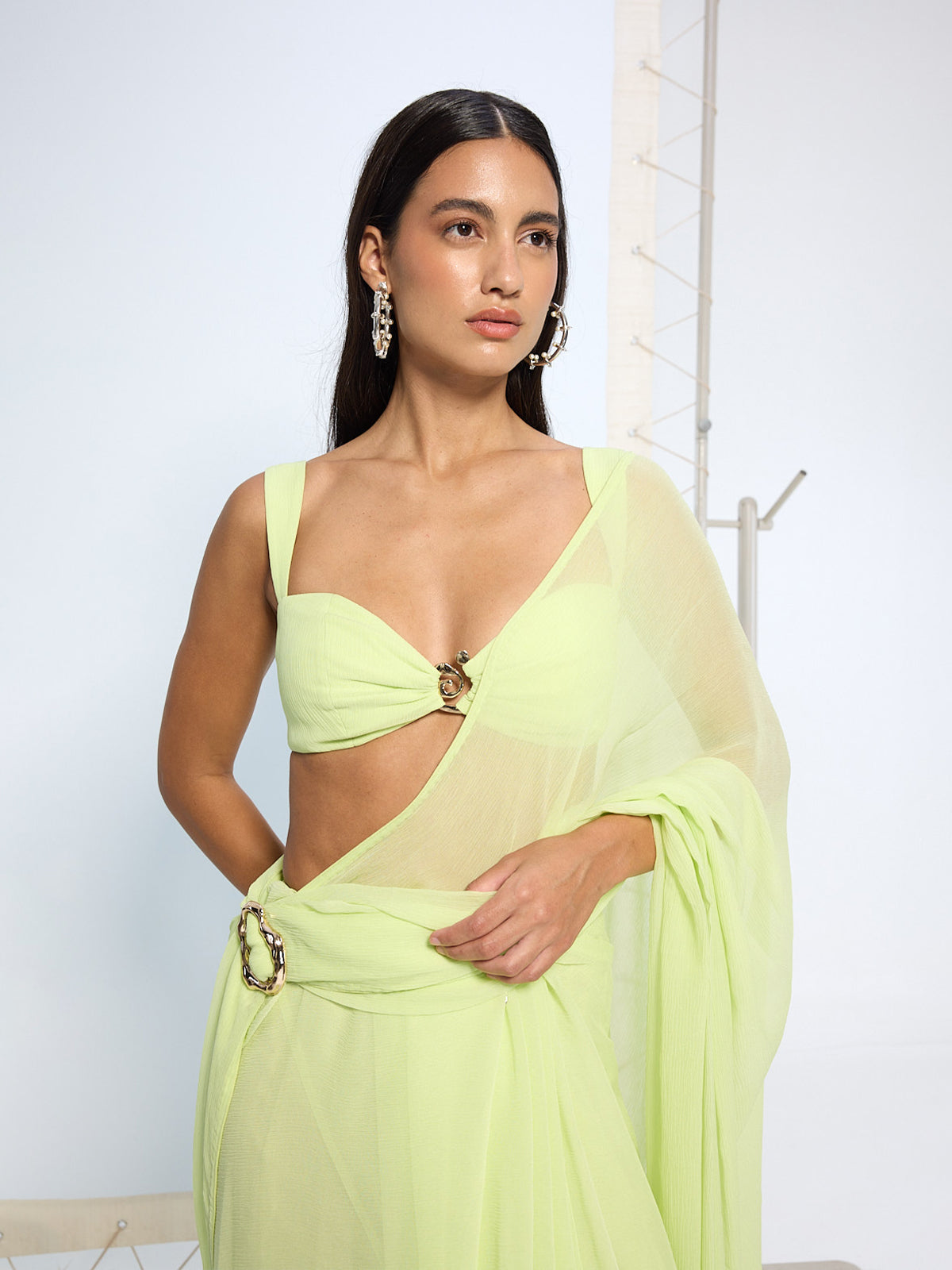 Lime Green Brooch Saree