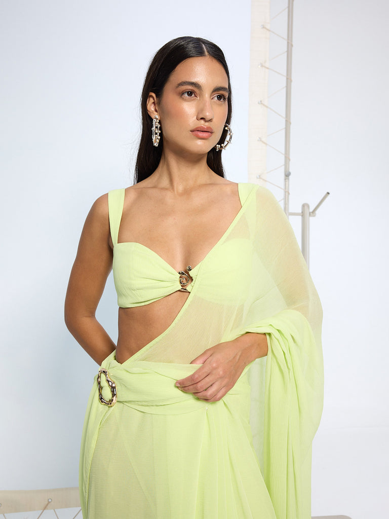 Lime Green Brooch Saree