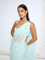 Ice Blue Movable Brooch Saree