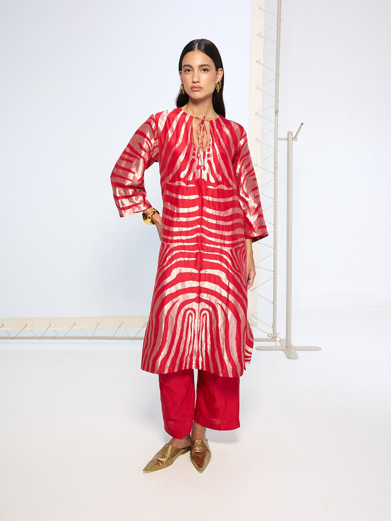 Handwoven Classic Red Kurta Set