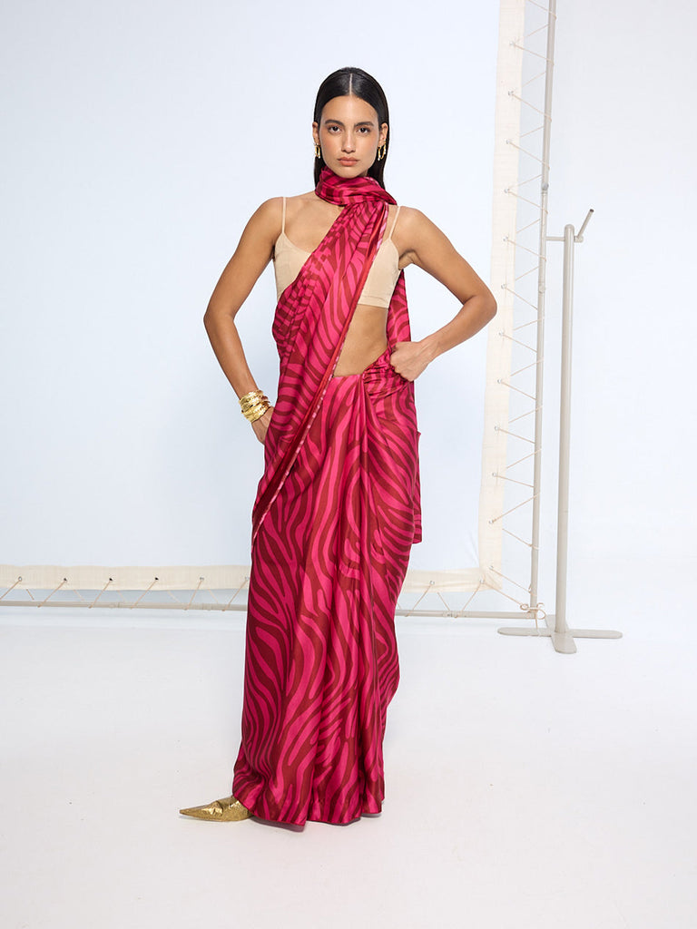Pink Zebra Print saree
