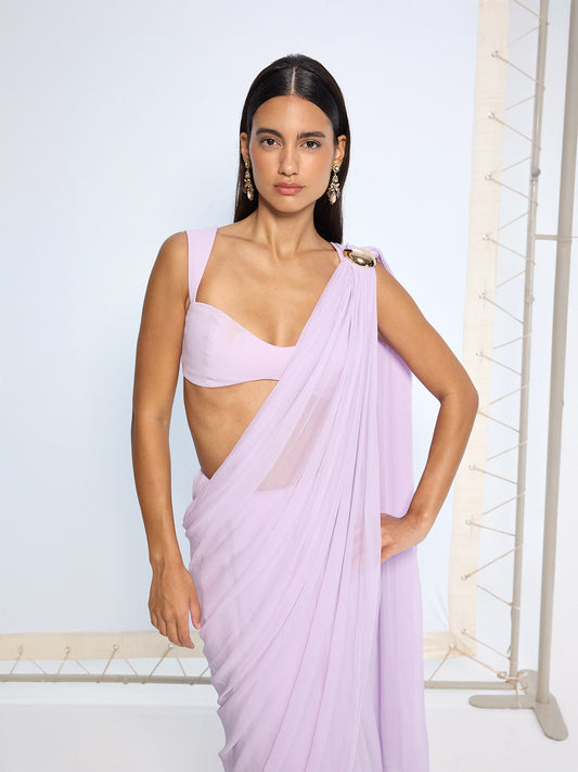 Lilac Movable Brooch Saree