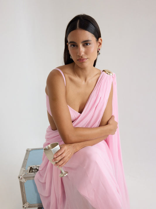 Blush Pink Movable Brooch Saree