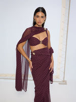 Maroon Movable Brooch Dotted Saree