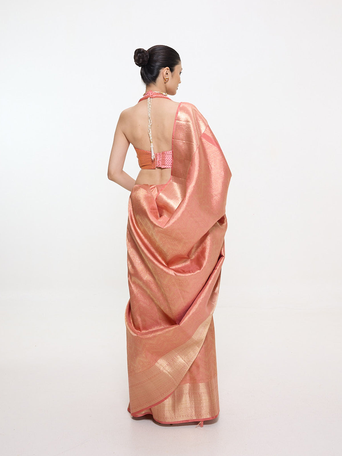 Handwoven Salmon-Pink Silk Kanjivaram Saree