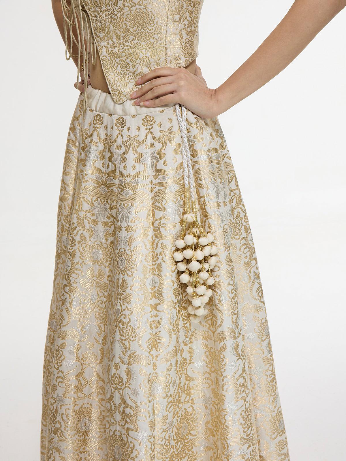 Handwoven Ivory-Gold Lehenga Set