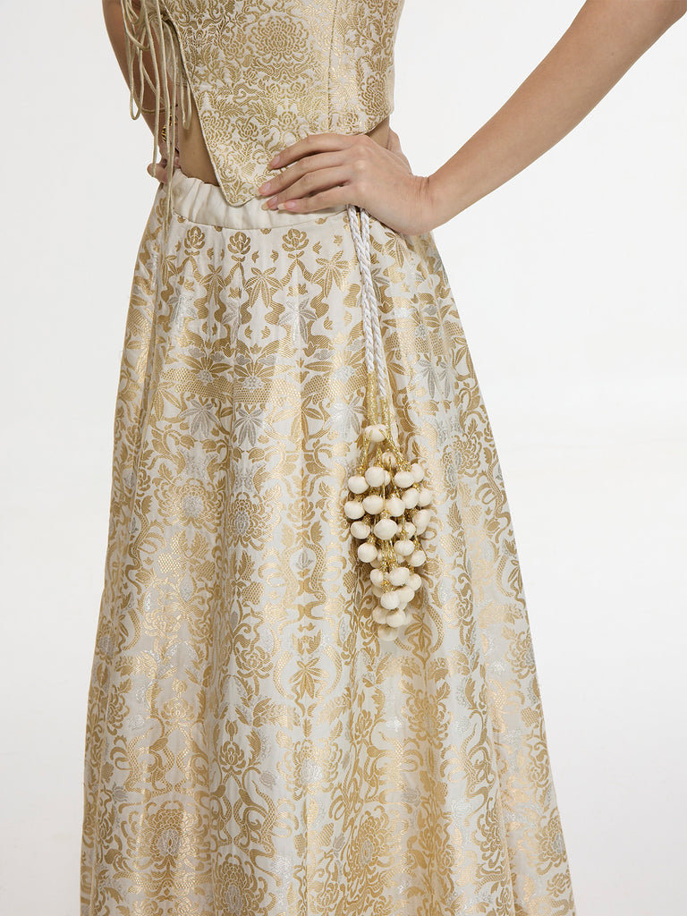 Handwoven Ivory-Gold Lehenga Set