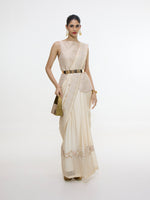 Handwoven Ecru Mashroo Silk Saree with an Embroidered Border