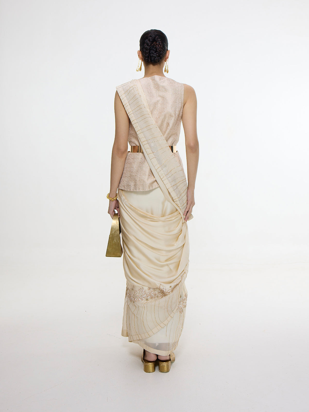 Handwoven Ecru Mashroo Silk Saree with an Embroidered Border