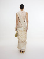 Handwoven Ecru Mashroo Silk Saree with an Embroidered Border