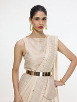 Handwoven Ecru Mashroo Silk Saree with an Embroidered Border