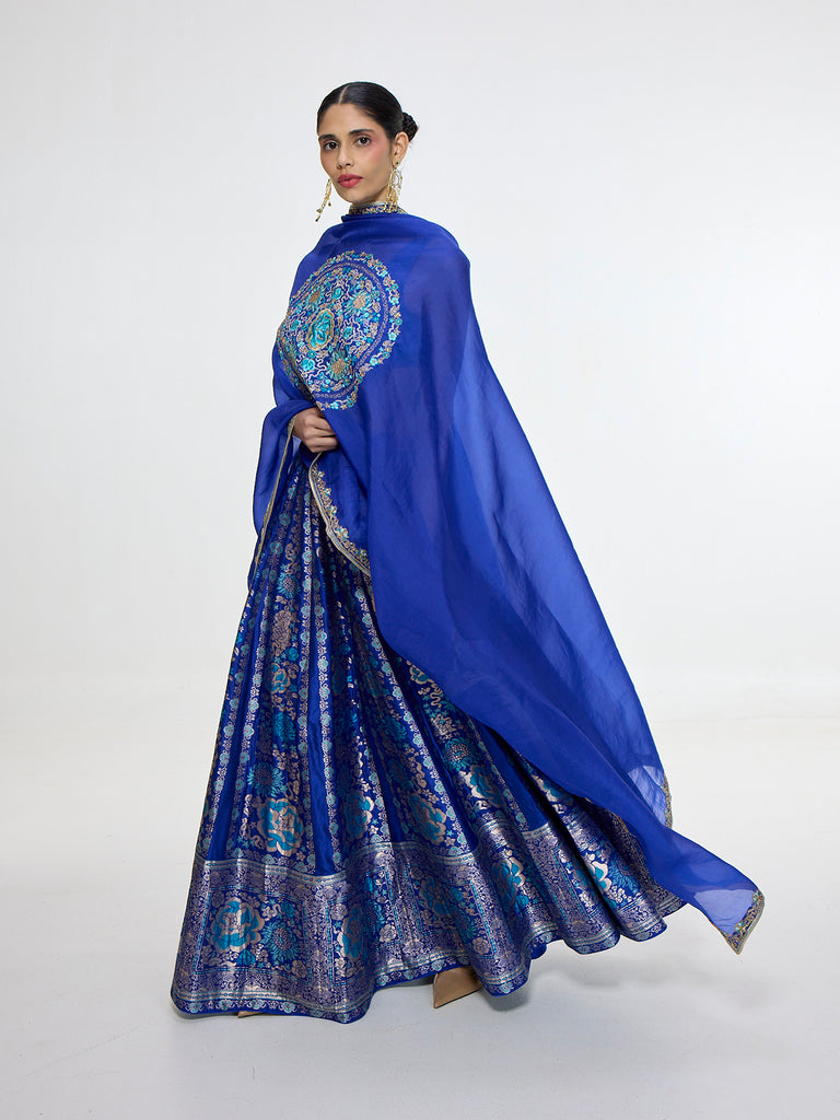 Handwoven Electric Blue Silk Lehenga Set