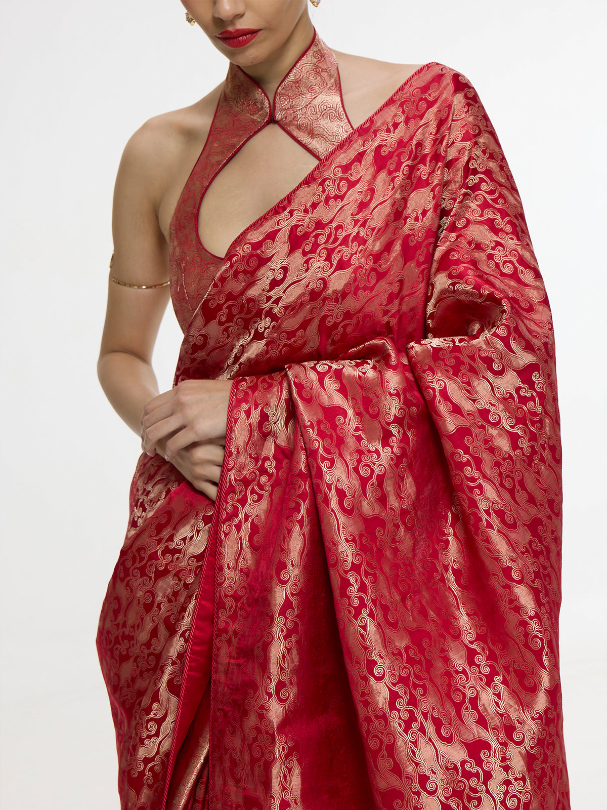 Handwoven Crimson Red Silk Tissue Saree