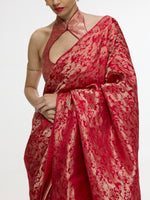 Handwoven Crimson Red Silk Tissue Saree