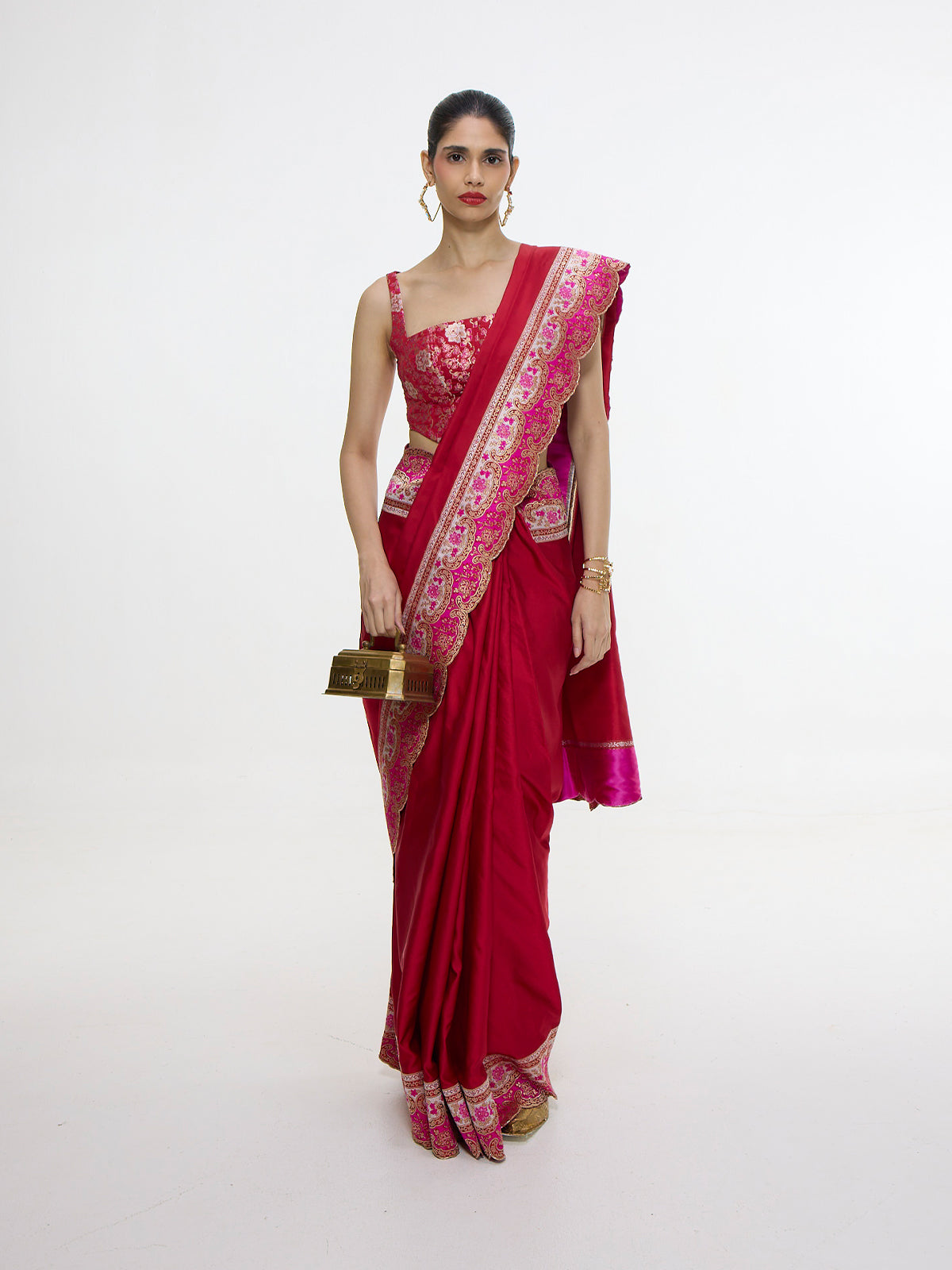Handwoven Rose Red Silk Saree